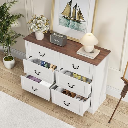 Vabches-Dresser-for-Bedroom-with-6-Drawers-Farmhouse-White-Dresser-for-Closet-33-Inch-Tall-Dresser-Chest-of-Drawers-with-Deep-Drawers-for-Living-Room-Entryway Vabches Dresser for Bedroom with 6 Drawers Farmhouse White Dresser for Closet 33 Inch Tall Dresser Chest of Drawers with Deep Drawers for Living Room Entryway