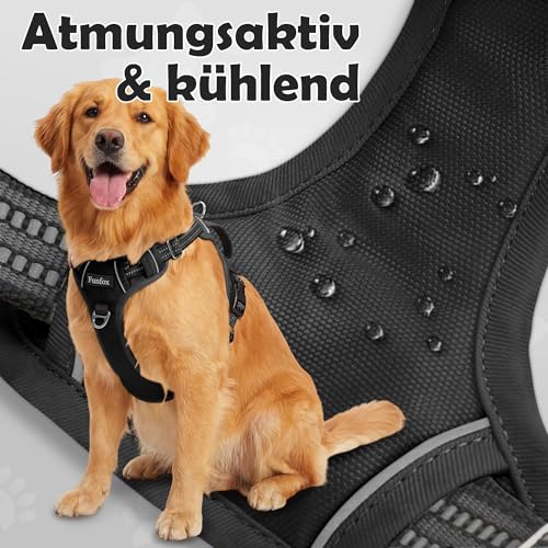 Funfox Hundegeschirr Mittelgroße Hunde, Anti Zug Brustgeschirr Verstellbares Geschirr Hund mit Griff Reflektorstreifen, No Pull Geschirr Hund für Kleine Mittlere Grosse Dog Harness Schwarz L