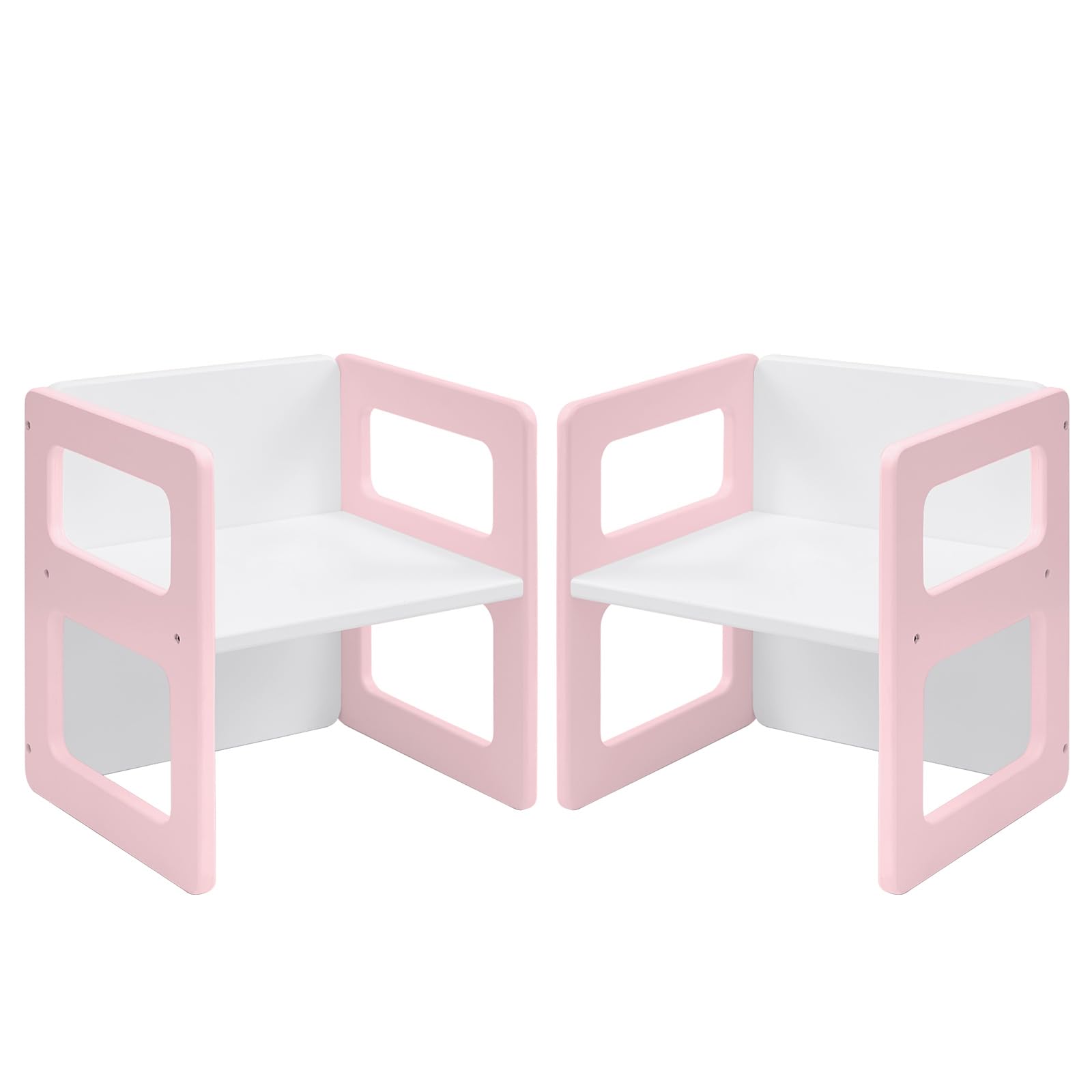 FUNLIO Height Adjustable Montessori Weaning Chair for Age 1-3, Quality Solid Wood Chair, for Eating/Reading/Playing, Montessori Furniture with CPC Certificate - Pink(2pcs)