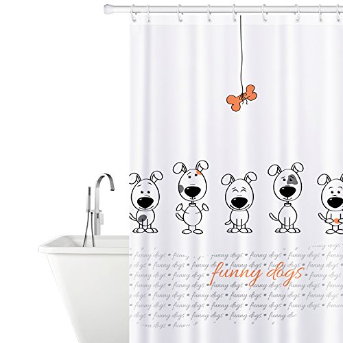 Tatkraft Funny Dogs Cortina Baño Tela 180X180 cm Impermeable Resistente al Moho con 12 Anillos