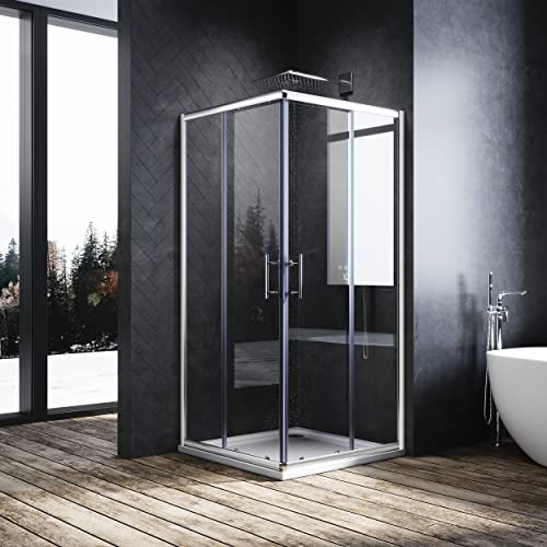 ELEGANT 900 x 900 mm Sliding Square Corner Entry Shower Enclosure 6mm Extra Toughened Safety Glass Sliding Shower Cubicle Door