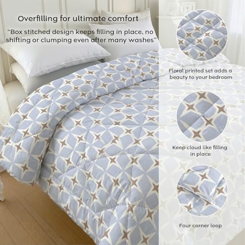 Image of AYKA Reversible AC Comforter 150 GSM Microfiber Summer Blanket Double Bed (90x100 Inches) | Geometric Diamond Design Cooling Quilt for AC Room | Soft Breathable Duvet Blue & Taupe