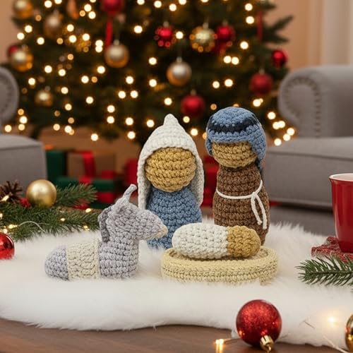 OASSIE Häkel-Krippen-Set - Handgefertigte Weihnachtskrippe mit Maria,...