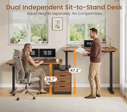 Image of SEDETA Standing Two Person Desk with 4 Drawers, 2 Power Outlets, CPU Stand