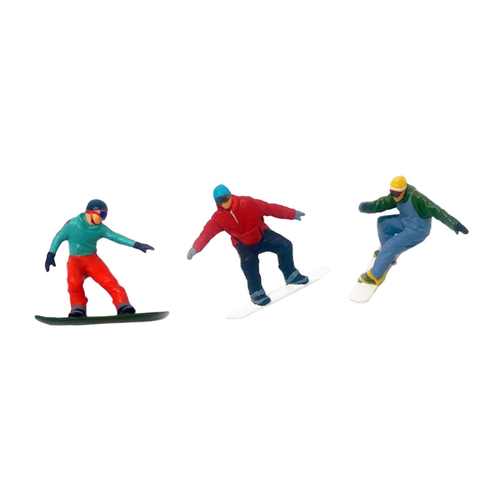 EHJRE 3 Pieces 1/64 Scale Ski Figurines Miniature Layout People Model for Micro Landscape Ski Figures 1/64 Scale Tiny People Model Creative Resin HO Scale Miniature Models