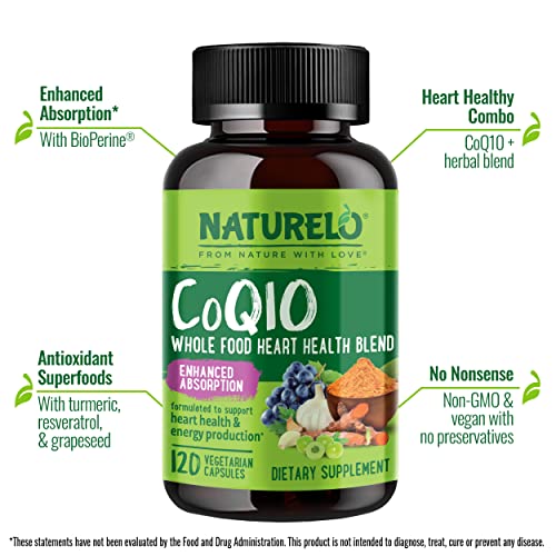 Naturelo Whole Food Coq10 With Heart Health Blend, Powerful Antioxidant For Energy Production, 120 Capsules #TOP3