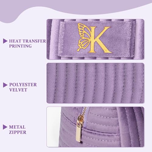 Image of COSHAYSOO Personalized Gifts 1 2 3 4 5 6 7 8 9 10 Year Anniversary for Women Wife Girlfriend Valentines Wedding Marriage, Initial Monogram Purple Makeup Bag Cosmetic Pouch Travel Essentials Letter K