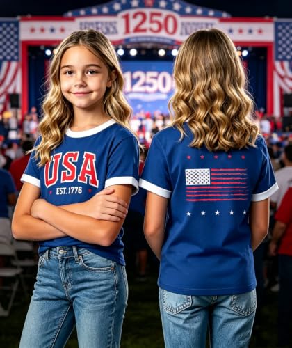 Image of Kids 250th Anniversary USA Shirts Boys Girls USA Shirt 4th of July Outfits Cute Patriotic Top