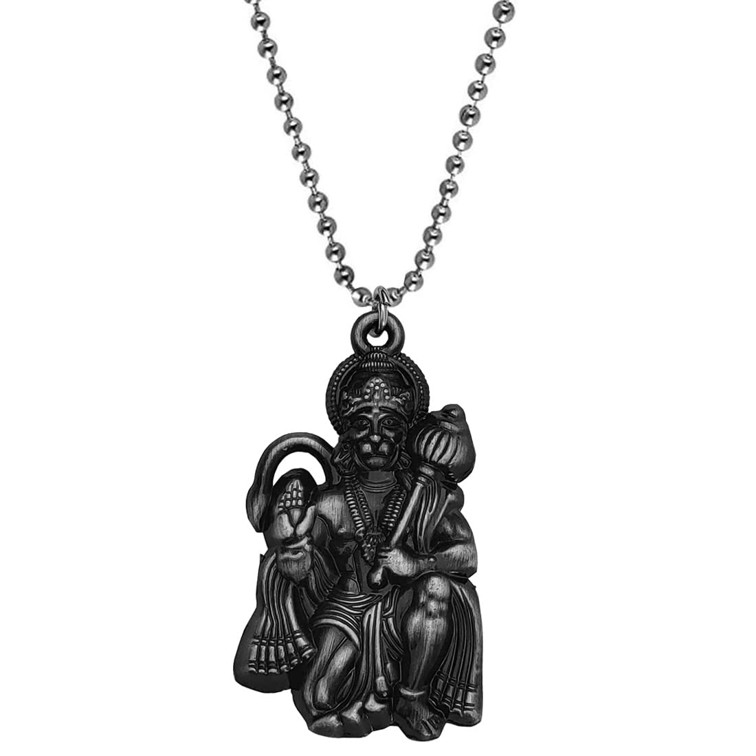 Hindu Lord Bajrangbali Hanuman idol Monkey God of Devotion Locket With Chain Grey Zinc Metal Necklace Pendant Chain For Men And Women-image-14