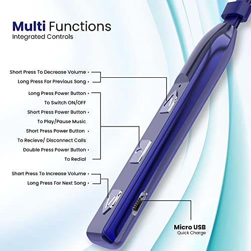 Image of AROMA NB119 Titanium Bluetooth Wireless Headset Neckband with Long Lasting Playtime 48 Hrs, Smart Voice Assistant, Bluetooth V5.0, Sweat & Splash Proof, Best for Gaming, Running, Workout (Blue)