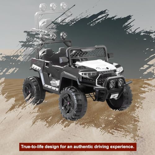 Image of Norman Jr Battery Operated 4x4 ATV Runs on Garden & Sand Surface | Jeep Toy with Remote+Steering+RGB Light+Mp3 USB Music | Rechargeable Car for Kids to Drive 3 to 12 Years | XLarge Size (Black)