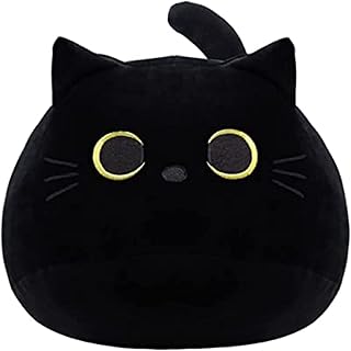 Black Cat Plush Toy 16'' Black Cat Pillow, Soft Plush Doll Black Cat Stuffed Animal, 3D Black Cat Plushies Pillow Baby Cute Plush Toys Shape Cat Design Sofa Fat Pillow Gifts for Boys Girls