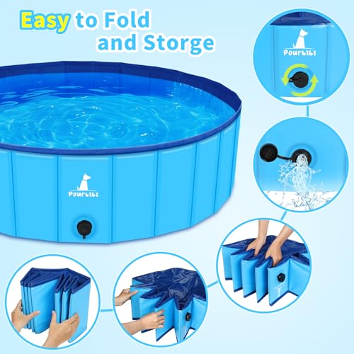 Pourbibi Hundepool 160 x 30 cm für Große Hunde,Kinder Robuster Faltbarer Hunde Pool mit Anti-Rutsch Design, XXL-Hundeplanschbecken für Garten,Terrasse Wasserspielzeug für Hunde und Kinder, Sicher