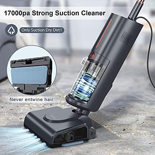 Steam Vacuum Cleaner, Carpet steam Cleaner,steam mop Vacuum & Steam All-in-One, 1600W 17 kPa Upright Bagless Vacuum Cleaner and Steam Mop for Tile and Hardwood Carpet with 2 HEPA Filter, Corded