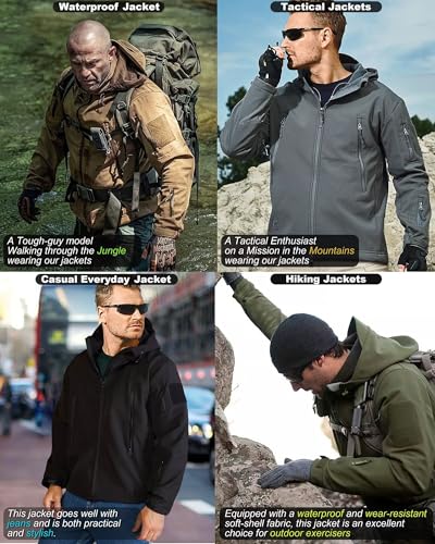 Men's Hooded Softshell Jacket,Waterproof Windbreaker,Insulated,Fall Winter,Fleece Lined,Snow Rain Jackets 6 Zip-Pocket2