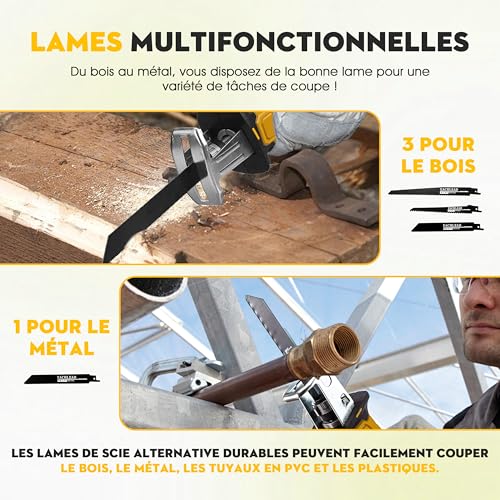 Scie sabre sans fil à vitesse variable 0-2500RPM avec coffret et lames - 6