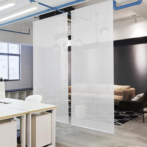 DECOLAB Suspended Hanging Room Divider 36” x 96” Semi Privacy Sheer Separator for Office, Store, Restaurant, Open Space, Trimmable Length, Pack of 2 (Tea Time)