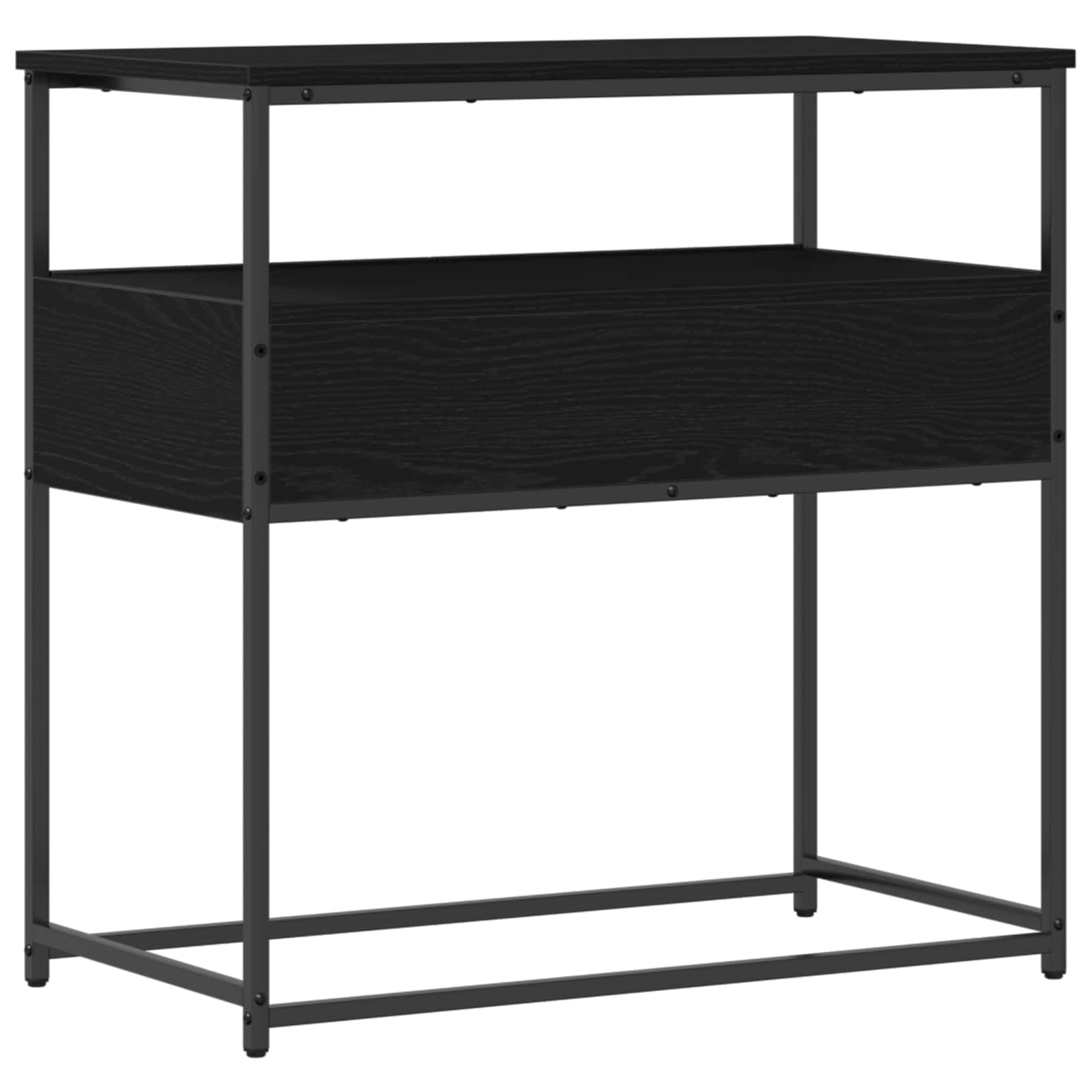 Tavolo consolle nero, effetto rovere, 75 x 40 x 75 cm | Elegante tavolino in legno con cassetti e ripiani per soggiorno, corridoio o camera da letto.