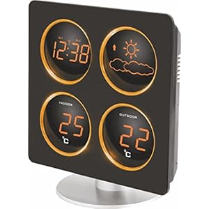 Technoline WS 6830 Wetterstation mit Wetterdendenz, Temperaturanzeigen, 2 Weckalarmen und Schlummerfunktion, LED-Anzeige, inklusive mit Außensender TX 96-TW004, warmes orange, Gehäuse schwarz