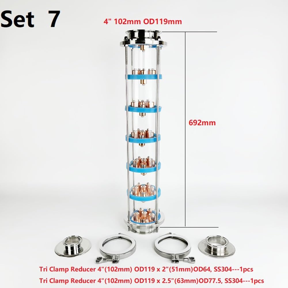 Colonna Di Distillazione, Colonna Con Lenti Di Distillazione Da 4" Con Set Di Piastre A Bolle In Rame Da 7 Pezzi For Birra Fatta In Casa, Colonna Di Distillazione A 7 Strati SS304 Argento(Set 7)