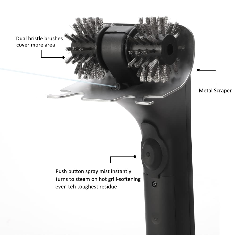 Cepillo de barbacoa moterizado con potencia de limpieza de vapor resistente y raspador para una limpieza fuerte, ajuste de gas, carbón y parrilla