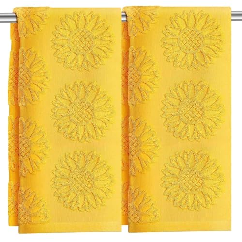 2 Pcs Sunflower Hand Towels 3D Yellow Sunflower Bathroom Decoration 100% Cotton Jacquard Weave Soft Absorbent Dish Decorative Bath Towels Set for Bathroom Kitchen Holiday Spring Summer Gifts 13 x 29in