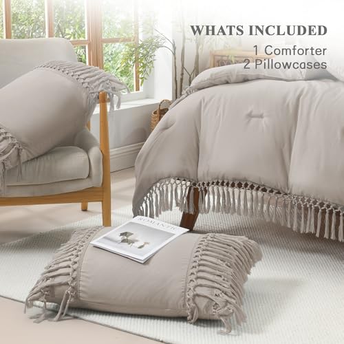 Image of Andency Comforter Full Size Set Heather Grey, Boho Lightweight Vintage Soft Bedding Comforter Sets, 3 Pieces Bed Set (79x90In Comforter & 2 Pillowcases)