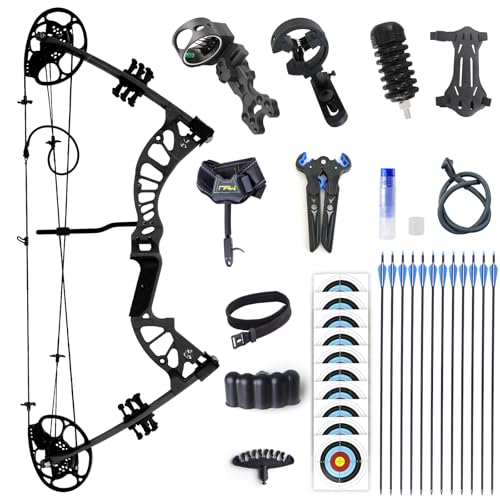 MOYJ Youth Compound Bow and Arrow Set Shooting Practice Complete Archery Bows Kit Beginner Adjustable15-45LBS Hunting Composite Bow Mixed Carbon Arrow kit (Black)