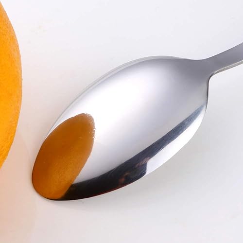 Miniatura 5 de MINGYU Juego de 12 cucharas de acero inoxidable, elegantes cucharas plateadas para sopa de mesa, cuchara de titanio de 7 pulgadas, juegos de
