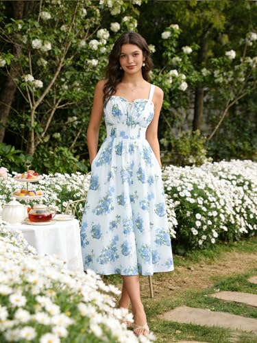 Image of Scarlet Darkness Summer Dresses for Women 2026 Floral Corset Dress Long Milkmaid Dress with Pocket