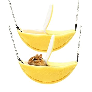 2 Pack of Hamster Bedding, Sugar Glider Cage Accessories Hammock, Hamster House Toys for Small Animal Sugar Glider Squirrel Hamster Rat Playing Sleeping (2 Pack Bananas)