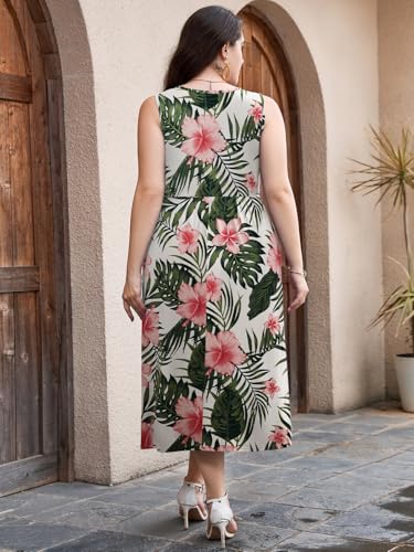 Image of LARACE Women's Plus Size Sleeveless Maxi Dress Casual Crew Neck Pleated Flowy Long Dresses with Pockets L-6XL