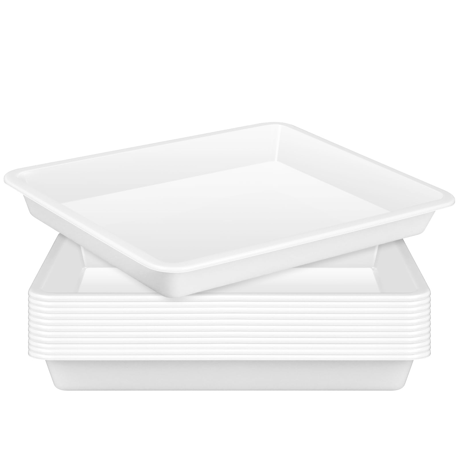 CZWESTC 12 PCS Plastic Paint Trays, Stackable White Art Tray for Building Blocks, Beads Sorting, DIY Projects, Painting, Small Craft Trays for Kids (11 x 8.2 Inch)