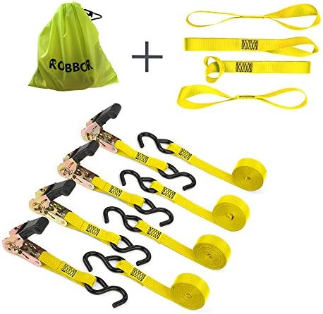 Robbor Ratchet Straps-15 ft. x 1 in. 1500 lbs. Breaking Strength Cargo Straps Used for Moving Appliances and Garden Equipment, Motorcycle Tie Down and Trailer Straps-Cambuckle Alternative(Set of 4)