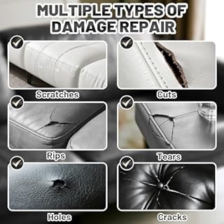 Endhokn Black Leather Repair Kit, 3 Black 2 White Vinyl Repair Kit Fix Scratches Cuts Rips Holes Tears Cracks Leather Filler for Car Seats, Sofa, Jacket, Bags, Purse, Belts, Furniture