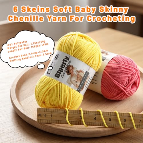 Image of 6 Pack Chenille Yarn for Crocheting - 948yds Soft Fluffy Yarn for Crochet Amigurumi Baby Blankets - Fingering Weight Yarns 50g /1.76oz Each (6, Black)