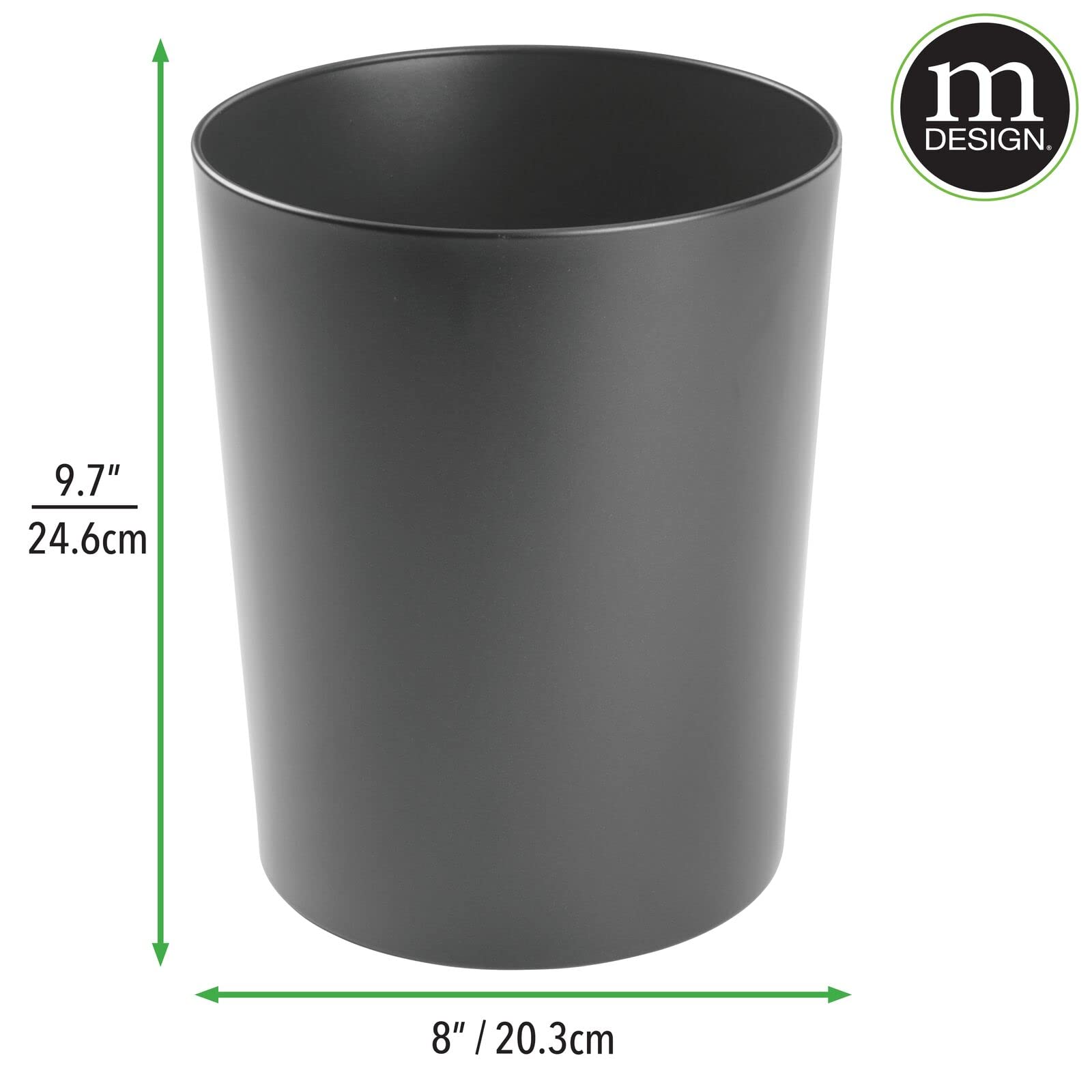 mDesign Round Trash Can - Graphite Gray -7