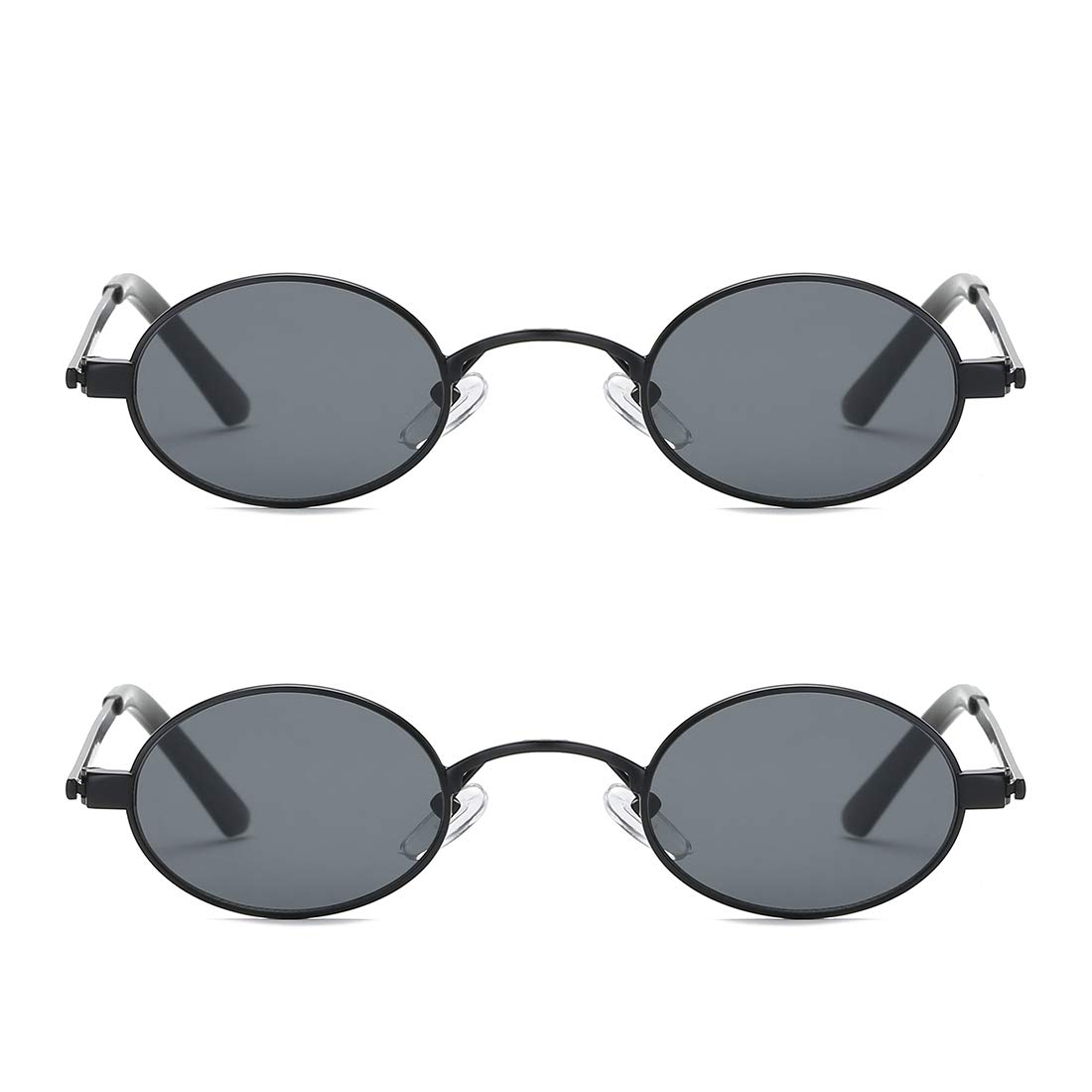kimorn Sunglasses Small Round Metal Frame Oval Candy Colors Unisex Sun Glasses K0577 (2 Pack/Black Frame Grey Lens)