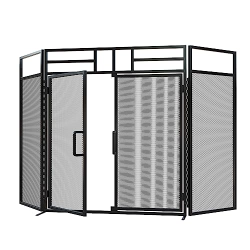 Image of Fire Beauty 3-Panel Magnetic Fireplace Screen Wrought Iron Spark Guard