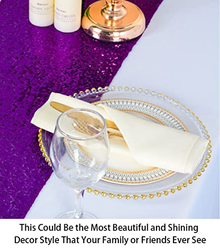 12''X72'' Sequin Table Runner Sparkly Metallic Sequin Runner For Wedding Party Dinner Reception, Event Bridalwedding Runner, Birthday Party, Dinner Party, Shower Ready To Ship! (1, Purple) #TOP3
