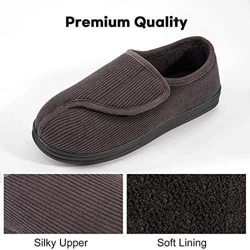 Longbay Men's Memory Foam Diabetic Slippers Comfy Warm Plush Fleece Arthritis Edema Swollen House Shoes (8, Dark Gray) #TOP3