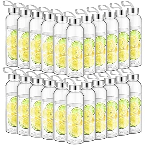 Zubebe 20 Pcs 17 oz Water Bottles Bulk Reusable Clear Juice Bottles with Stainless Steel Leak Proof Lids Nylon Carrying Strap Plastic Bottles for DIY Fall Halloween Christmas Party Favors Cover