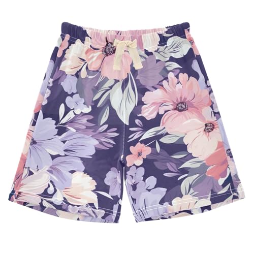 innewgogo Purple Floral Flowers Toddler Baby Boy Girl Cotton Pull-On Shorts Elastic Waist Summer Beach Shorts Kids Pants 2T