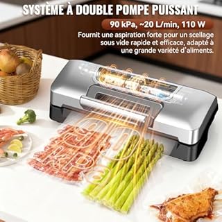 GAVASTO Machine Sous Vide Alimentaire 90kPa,20L/min Machine Sous Vide Professionnel, Soude-sac Puissant Avec Double Pompe et LED Intelligente, Modes Aliment Sec & Humide, Coupe-sacs Intégré, Livré ave