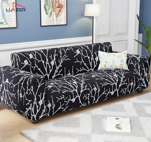 Image of Lukzer 3 Seater Sofa Cover - Black Stem | 360 Fully Covered Anti-Slip Washable Couch Cover Protecter | 140 GSM Stretch Fit Polyester + Spandex Slipcover (180-200cm /SC-001-03)