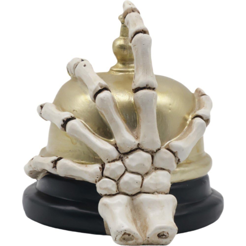 Fituenly Halloween Resin Skeleton Hand Bell Figurine Home Decor Statue Sculpture Bedroom Bookshelf Table Room Horror Decoration