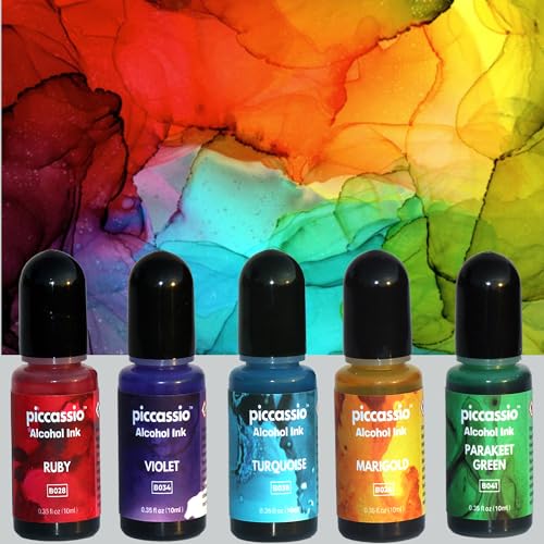 Image of Alcohol Ink Set - New Improved Formula - 24 Highly Saturated, Fast-Drying, Permanent Inks for Epoxy Resin, Tumblers, Fluid Art Painting, Glass, Metal, and More