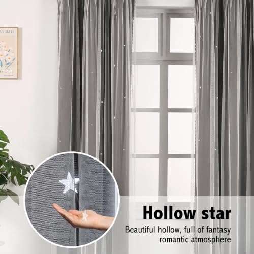Image of indistar Star Cutout Kids Window Blackout Curtains for Girl Bedroom Window Room Darkening Curtains & Drapes Baby Nursery Curtains (2 Panel,35Wx84L inch,Black)
