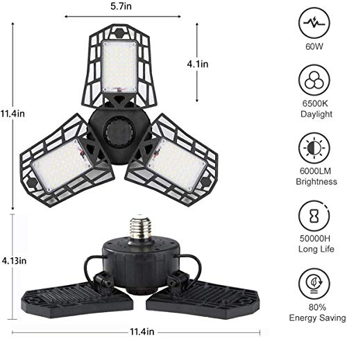 Anypowk Led Garage Lights - 6000 Lumen 6500K Daylight 60W, Three Leaf Led Garage Ceiling Lights, Pack Of 2 #TOP2