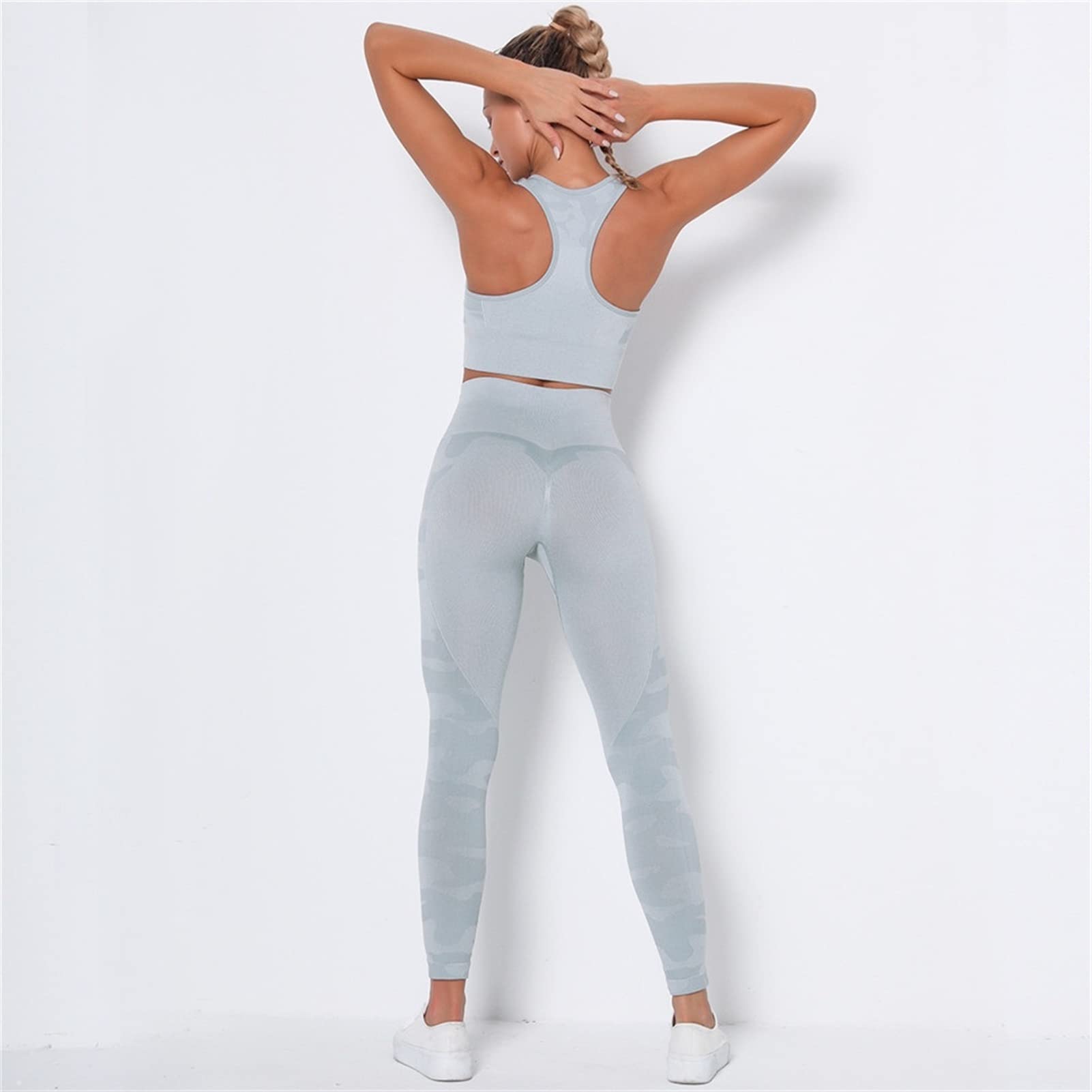 Damskie dresy treningowe do jogi, strój dla kobiet, zestaw 2 sztuki, nakładka do jogi Scrunch tłok, gimnastyka, legginsy bez ramion, sportowy biustonosz z rękawami crop Top Yoga Fitness dres treningowy 2 sztuki